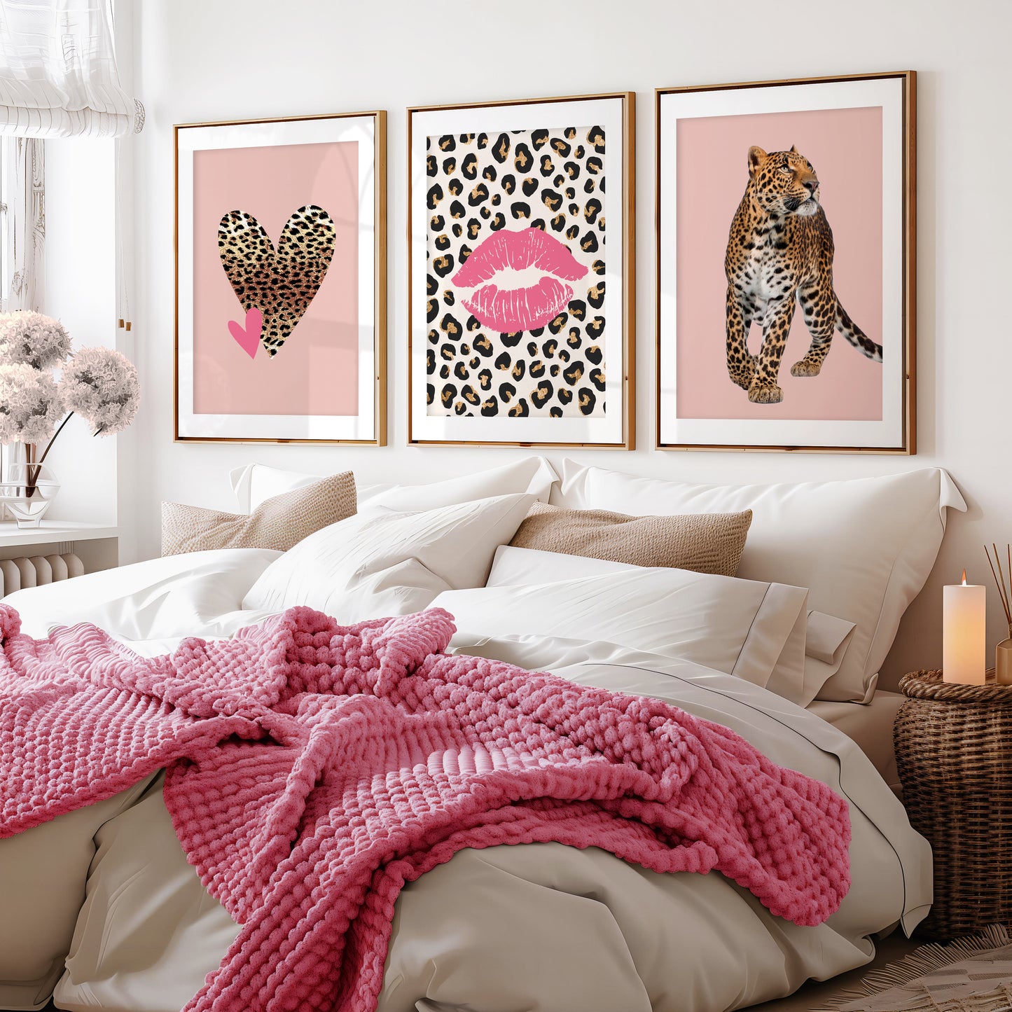 set of 3 girls fashion bedroom prints with leopard print 
