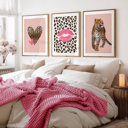 set of 3 girls fashion bedroom prints with leopard print 