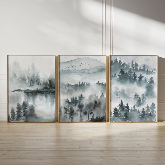 watercolour landscape print set