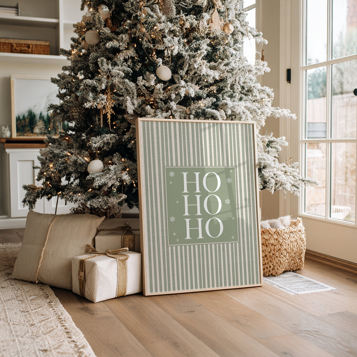 Sage Green Christmas Print, Ho Ho Ho