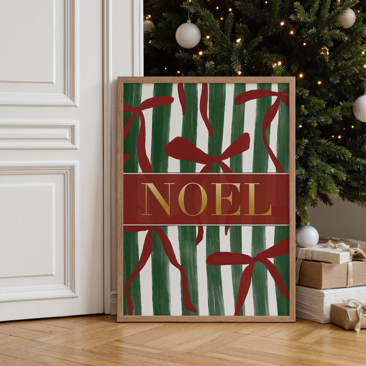 Pink, Red & Gold Christmas Print, Noel