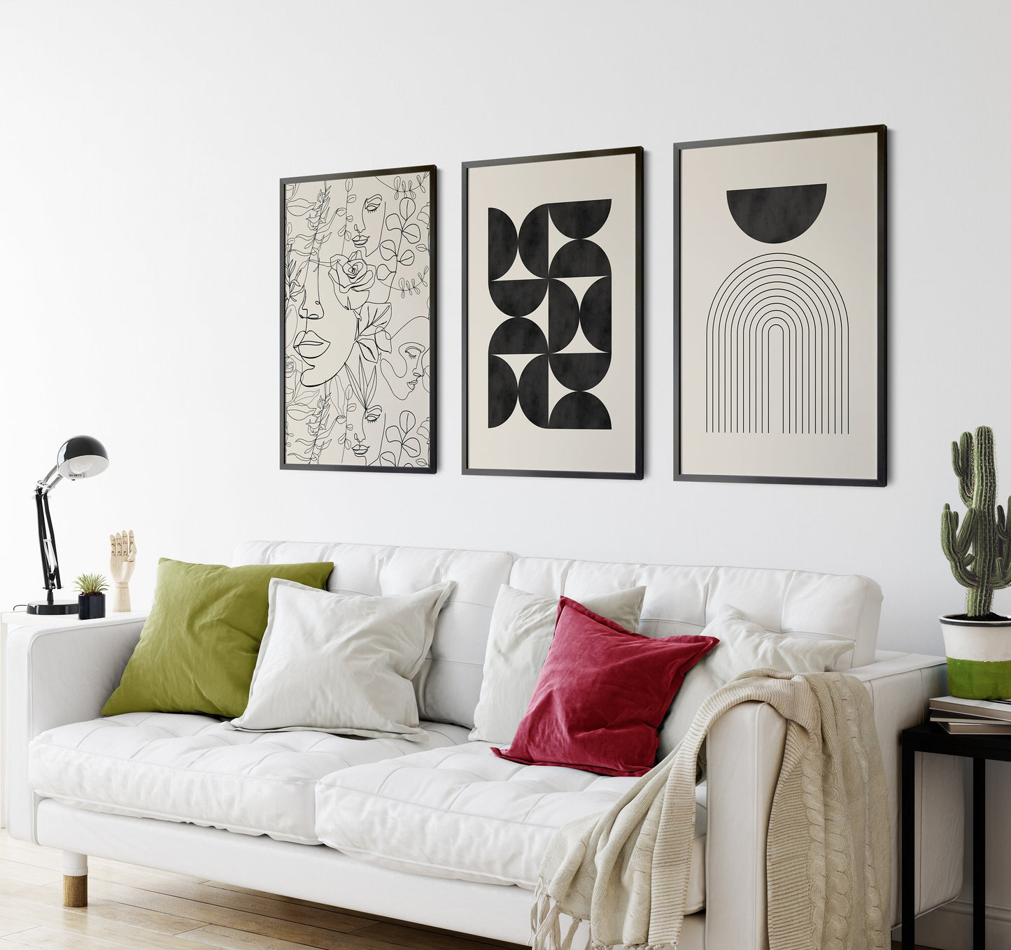Set of 3 black and beige watercolour boho Prints