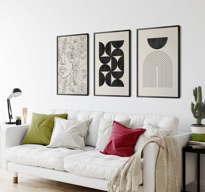 Set of 3 black and beige watercolour boho Prints