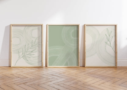 Set of 3 Circles Abstract Sage Green Wall Prints