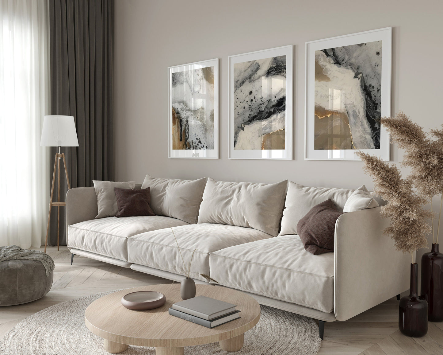 Set of 3 Bronze Abstract Wall Art Prints