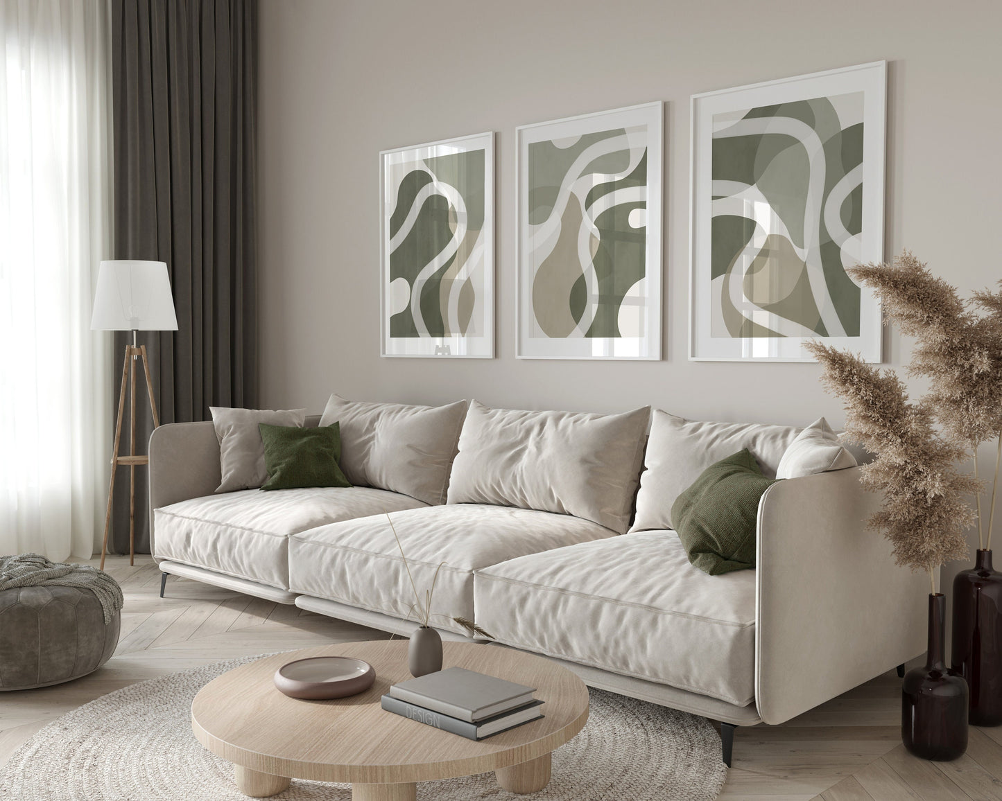 Set of 3 Sage Green Abstract Wall Art Prints