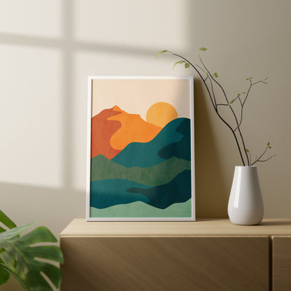 Set of 3 Teal Blue Boho Landscape Wall Prints