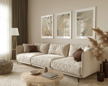 Set of 3 Gold Marble Wall Art Prints