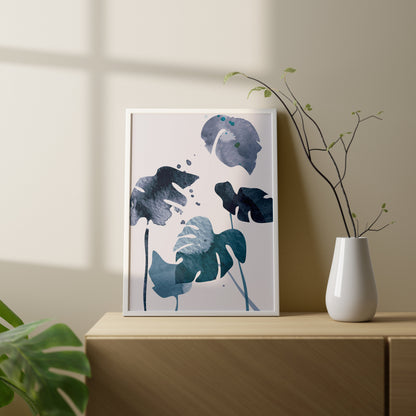 Set of 3 Blue Leaf Abstract Wall Prints