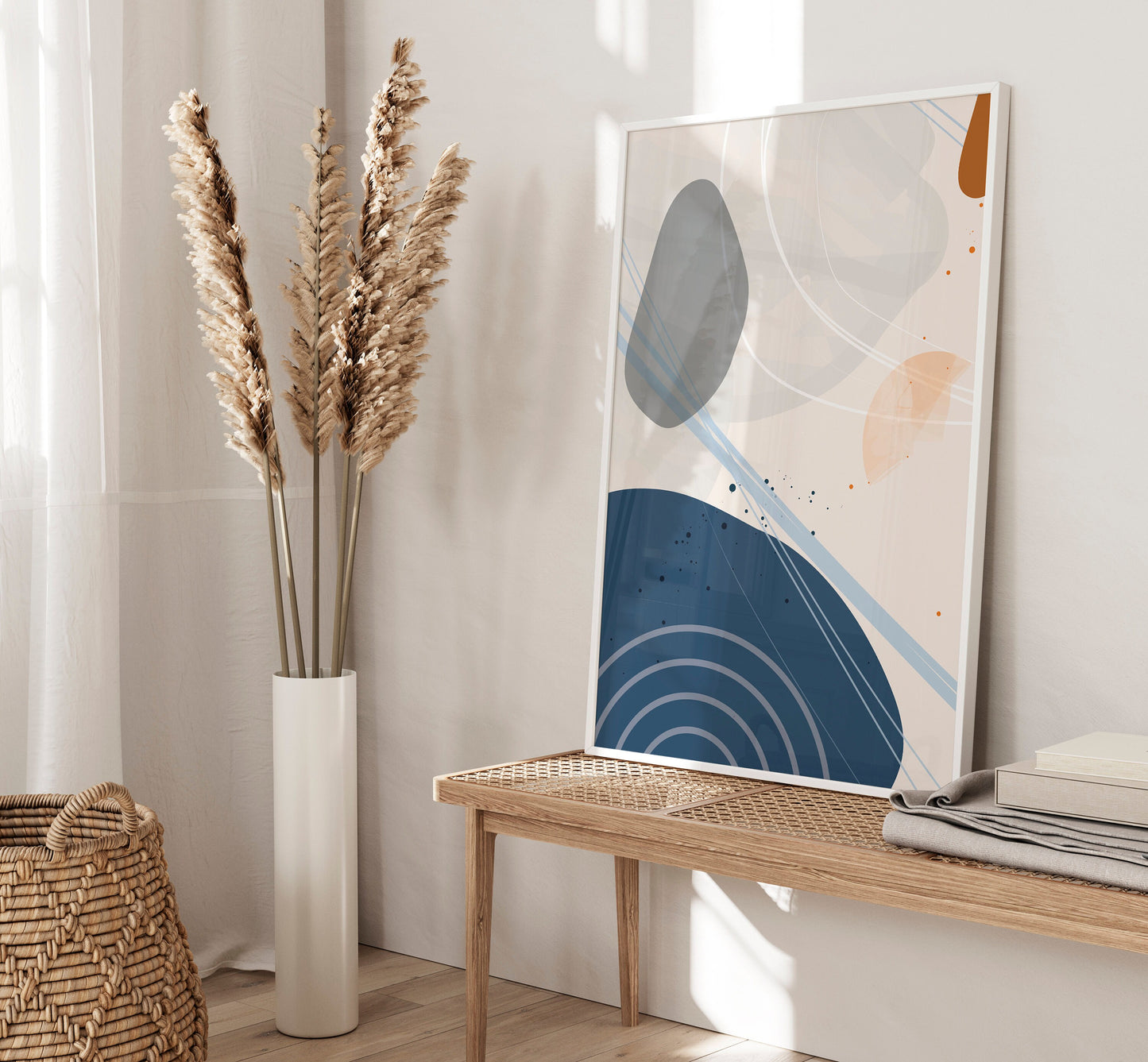Set of 3 Rust, Orange & Blue Abstract Wall Prints