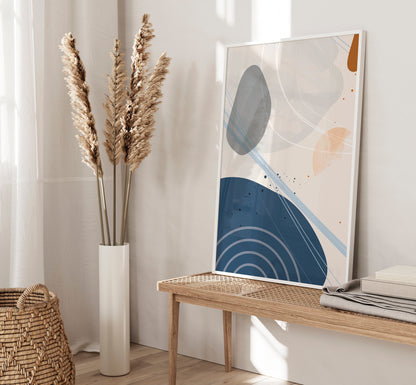 Set of 3 Rust, Orange & Blue Abstract Wall Prints