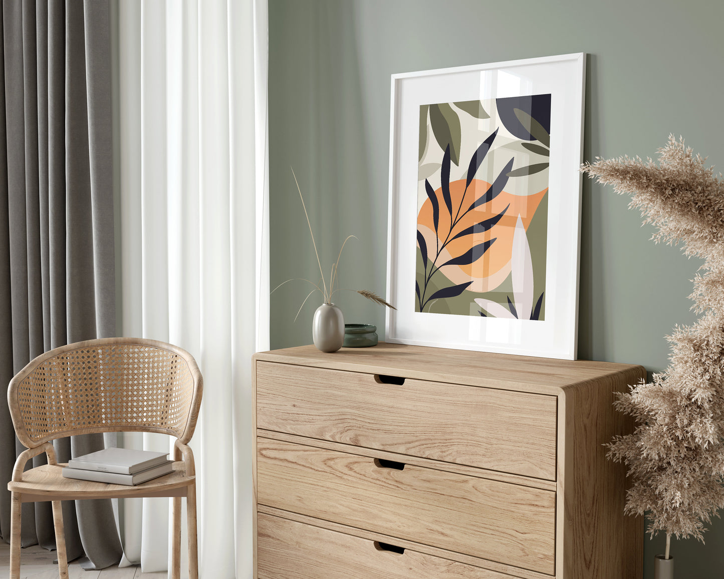 Set of 3 Green & Orange Botanical Wall Prints