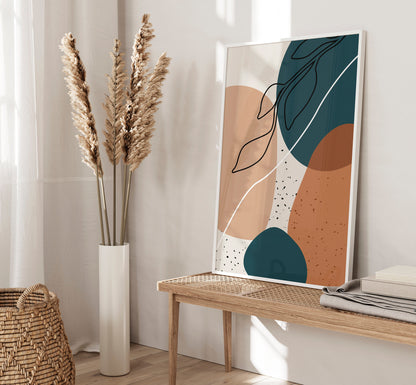 Set of 3 Burnt Orange & Blue Boho Abstract Prints