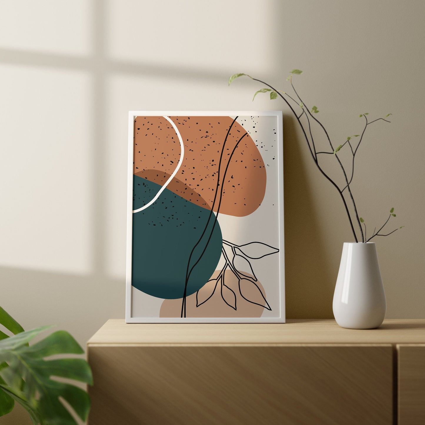 Set of 3 Burnt Orange & Blue Boho Abstract Prints