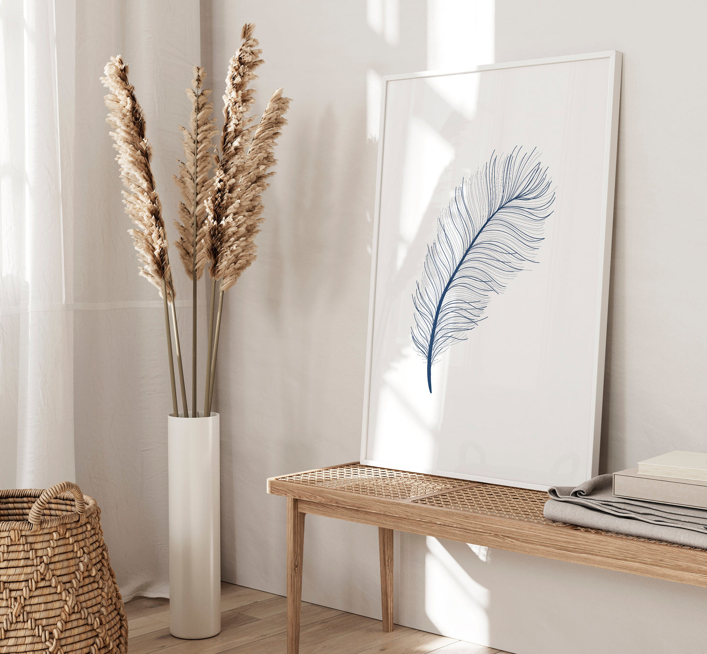 Set of 3 Blue Feather Wall Prints