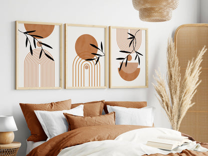 Set of 3 watercolour Orange Boho Wall Prints