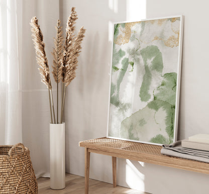 Set of 3 Sage Green & Gold Abstract Wall Art Prints