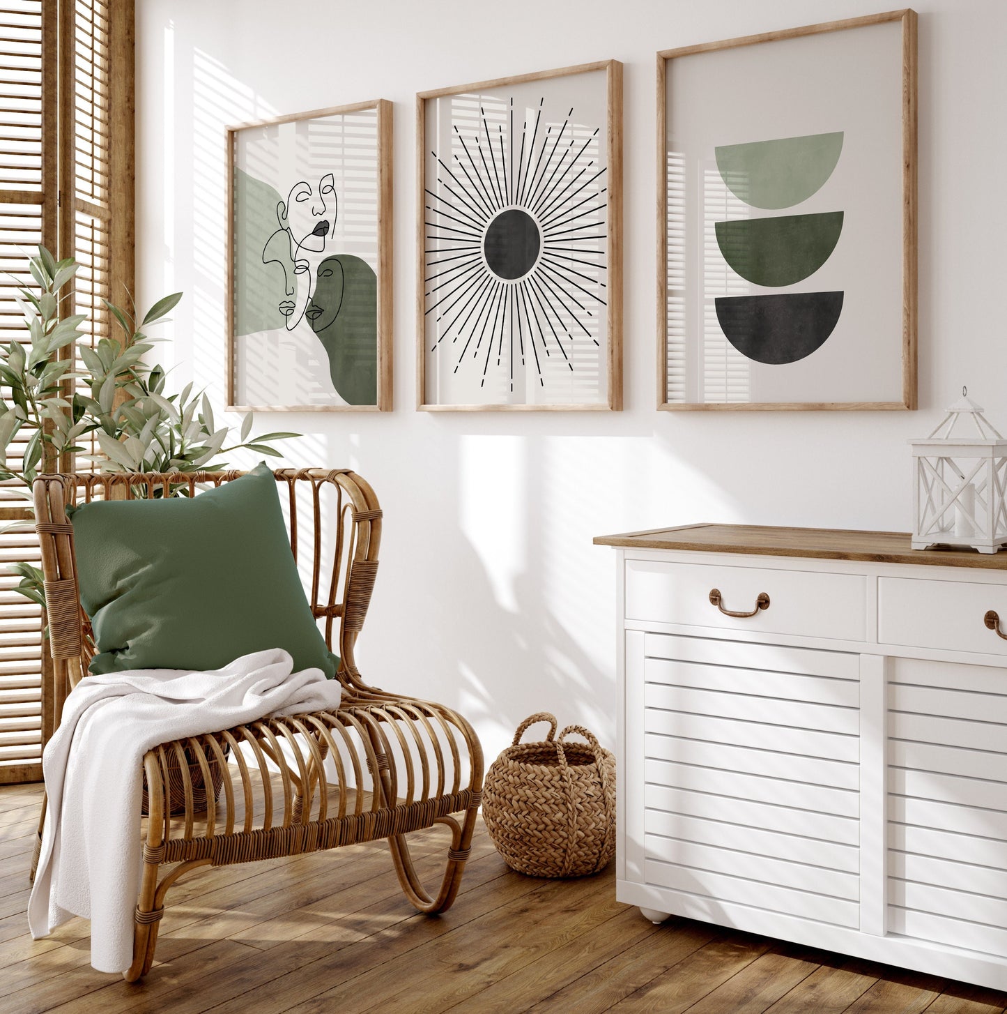 Set of 3 Green Mid Century Wall Art Prints