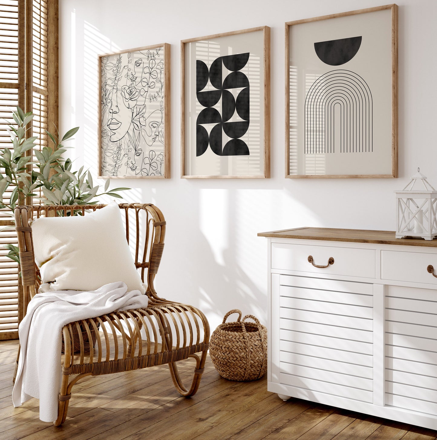 Set of 3 black and beige watercolour boho Prints