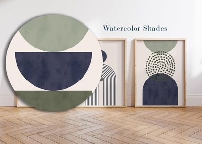 Set of 3 Green & Blue Boho Abstract Wall Art Prints