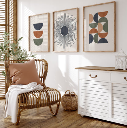 Set of 3 Terracotta & Blue Boho Wall Art Prints