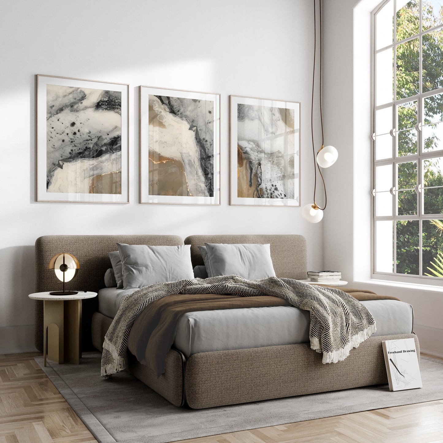 Set of 3 Bronze Abstract Wall Art Prints