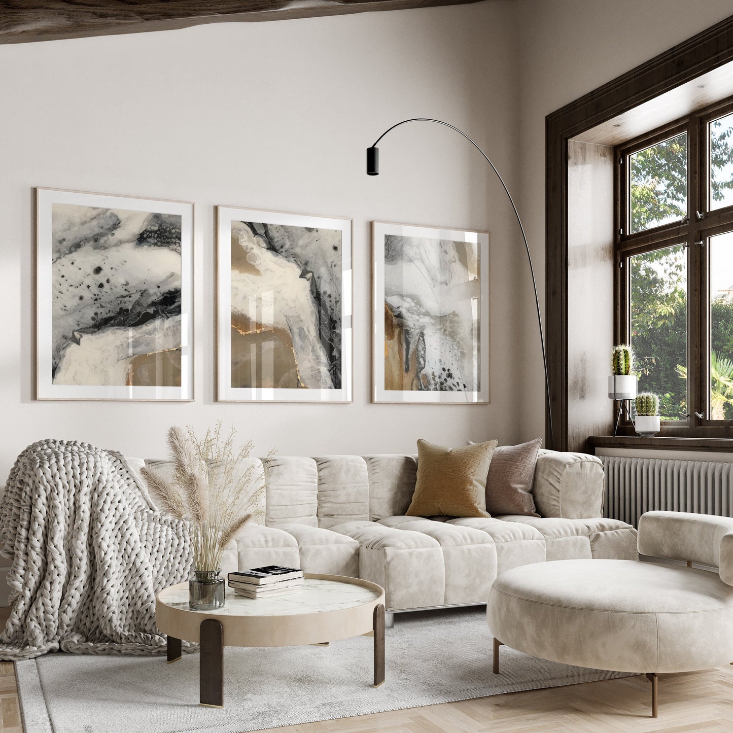 Set of 3 Bronze Abstract Wall Art Prints