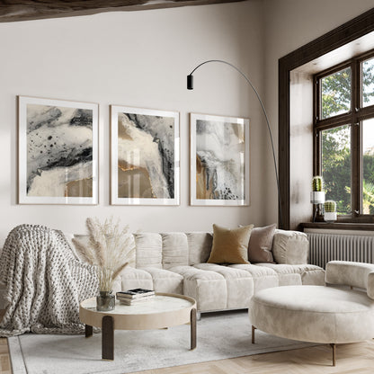 Set of 3 Bronze Abstract Wall Art Prints