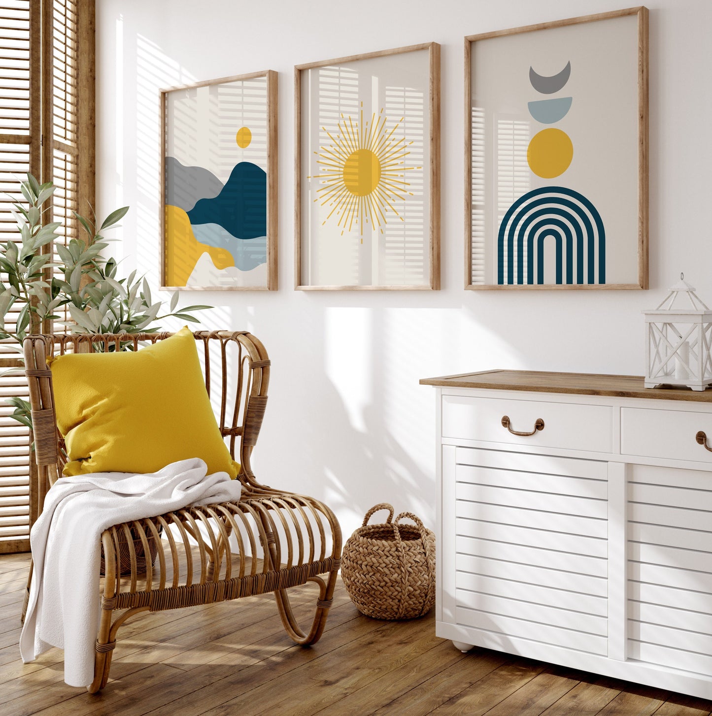 Set of 3 Blue & Mustard Boho Wall Prints