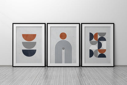 Set of 3 Blue Grey & Rust Boho Wall Art Prints