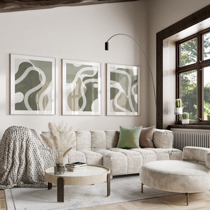 Set of 3 Sage Green Abstract Wall Art Prints