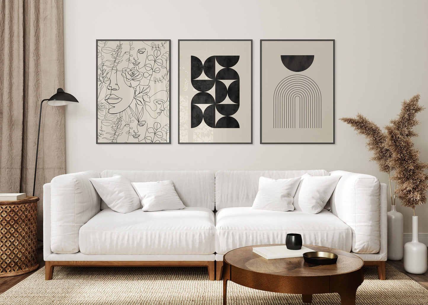 Set of 3 black and beige watercolour boho Prints