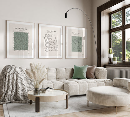 Set of 3 Green Botanical Wall Art Prints