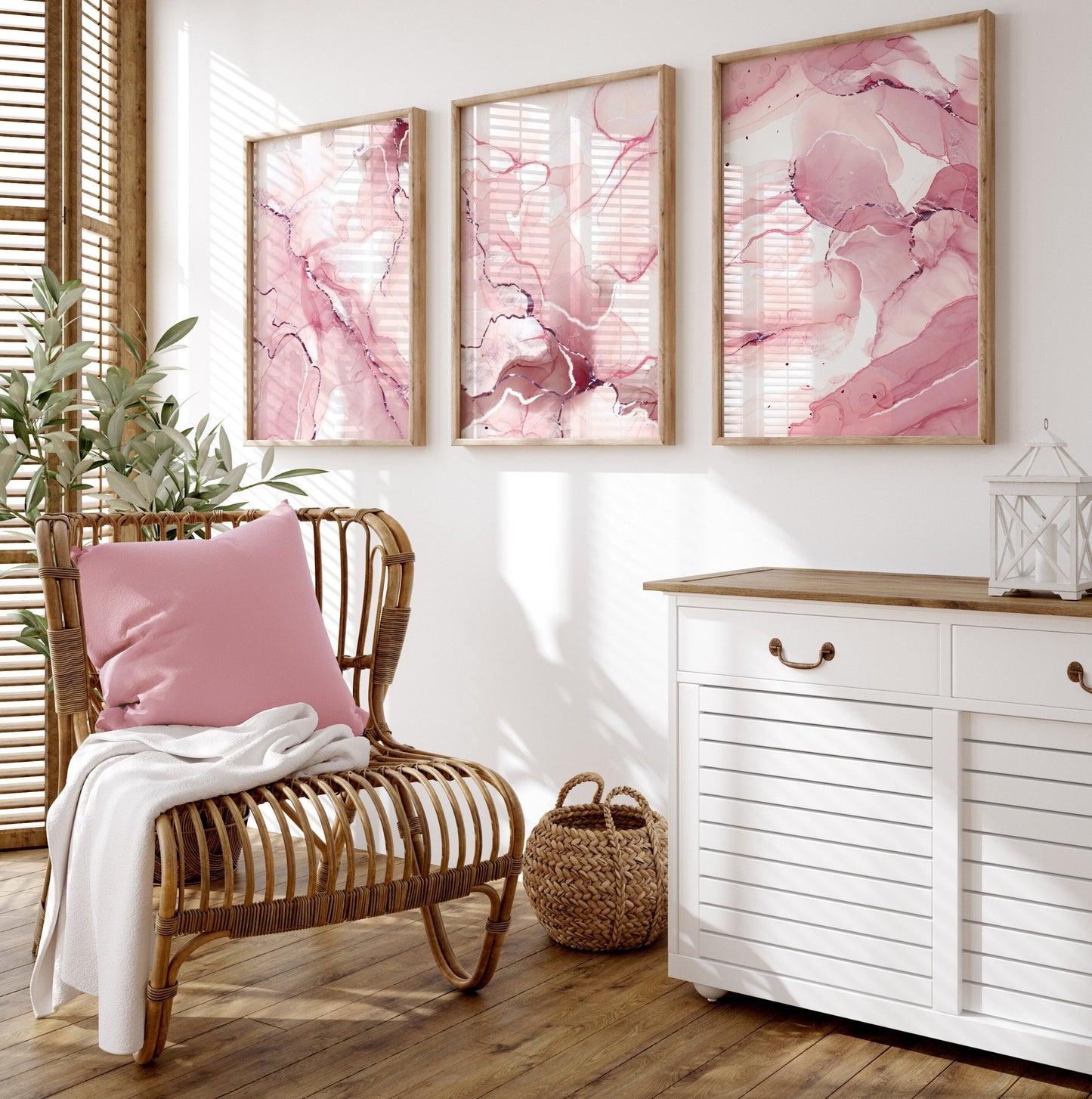 Set of 3 Pink Marble Wall Art Prints