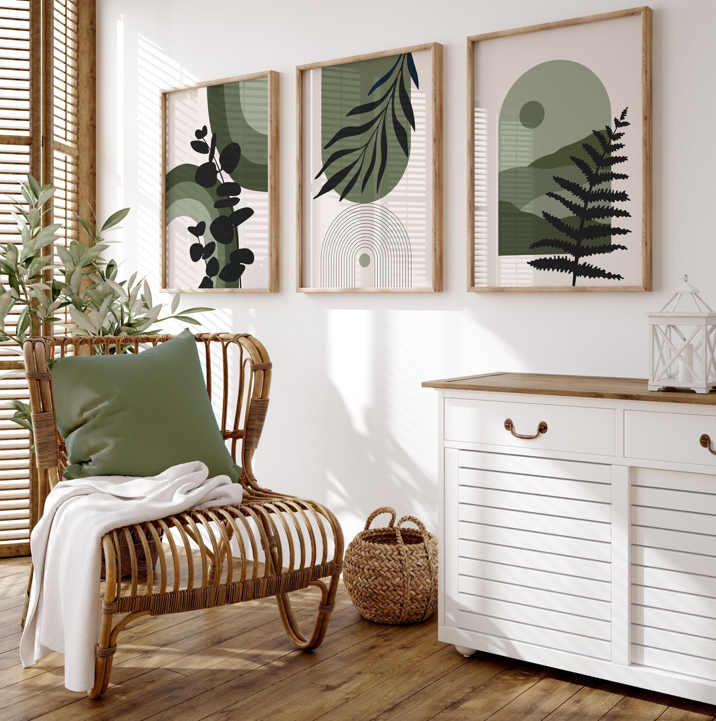 Set of 3 Green Boho Wall Art Prints