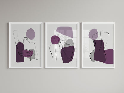 Set of 3 Purple Woman Abstract Wall Prints