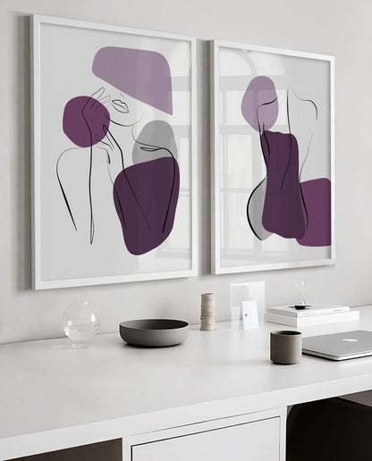 Set of 3 Purple Woman Abstract Wall Prints