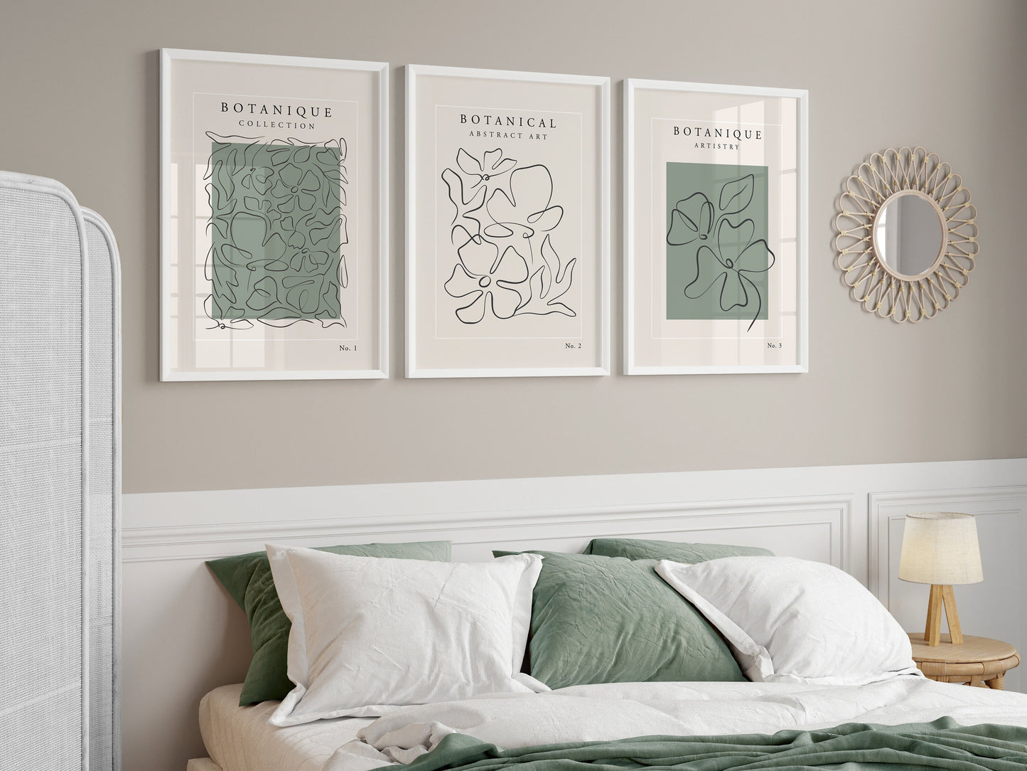 Set of 3 Green Botanical Wall Art Prints