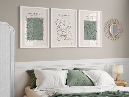 Set of 3 Green Botanical Wall Art Prints