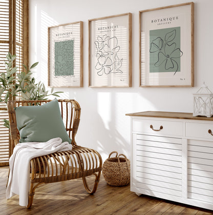 Set of 3 Green Botanical Wall Art Prints