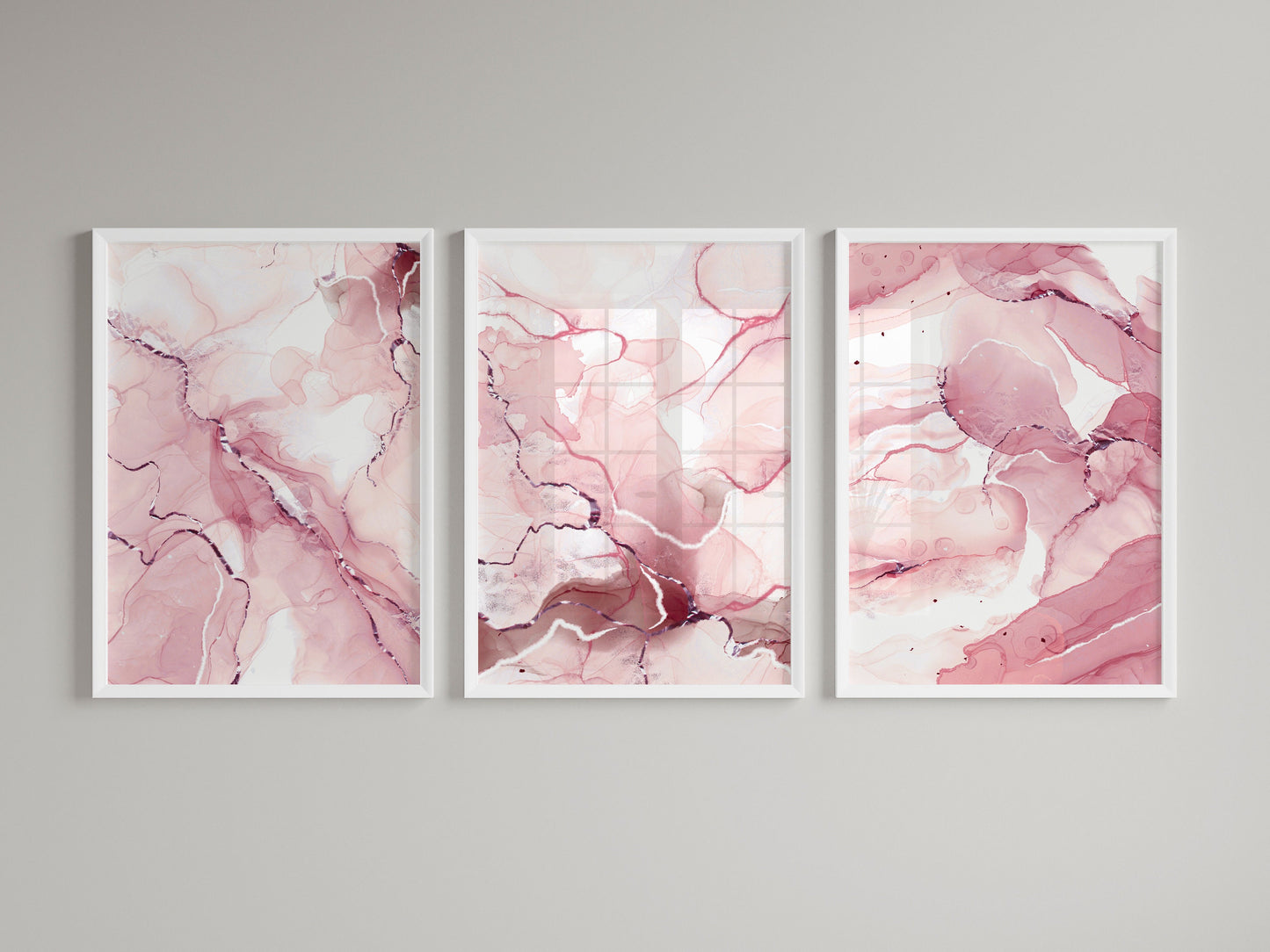 Set of 3 Pink Marble Wall Art Prints