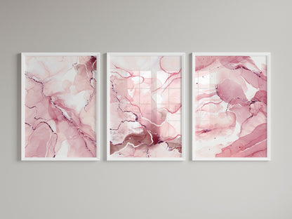 Set of 3 Pink Marble Wall Art Prints