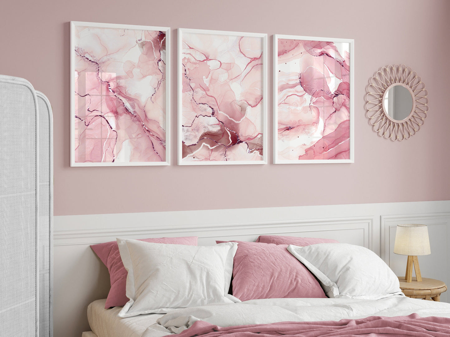 Set of 3 Pink Marble Wall Art Prints