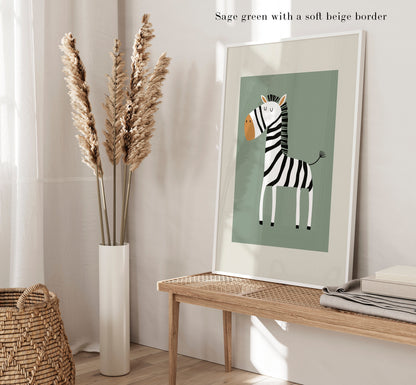 Set of 3 sage green safari animal Nursery Wall Art Prints
