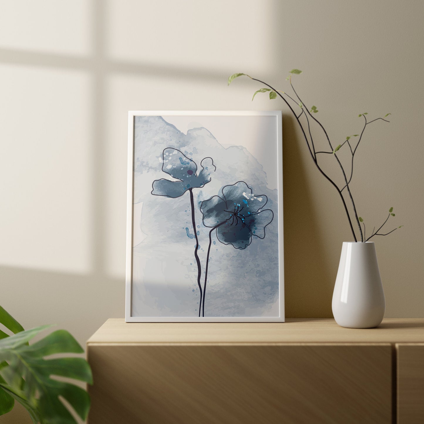 Set of 3 Blue Botanical Abstract Wall Prints