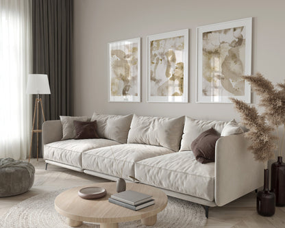 Set of 3 Beige & Gold Abstract Wall Prints
