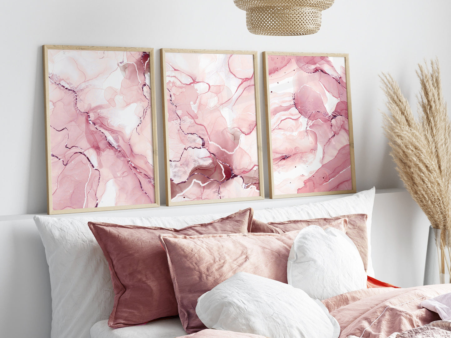 Set of 3 Pink Marble Wall Art Prints