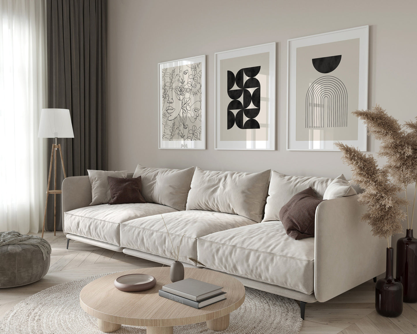 Set of 3 black and beige watercolour boho Prints