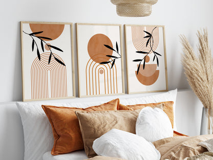 Set of 3 watercolour Orange Boho Wall Prints