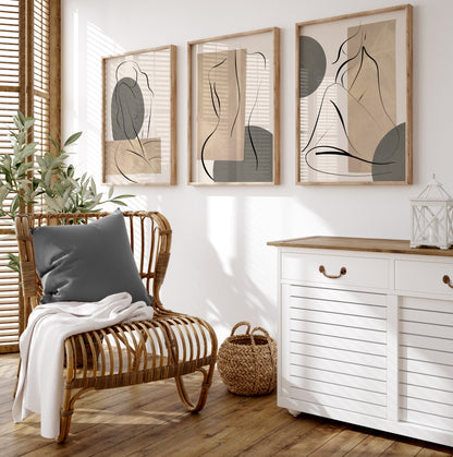 Set of 3 Taupe, Grey & Beige Wall Prints